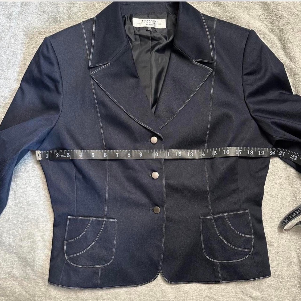 Tahari Arthur S. Levine Navy Blue Contrast Stitch Blazer Jacket 14P - Picture 7 of 7
